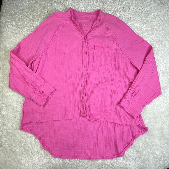 Aerie Pool To Party Button Up Shirt Cover Up Pink Large Oversized - Picture 2 of 9
